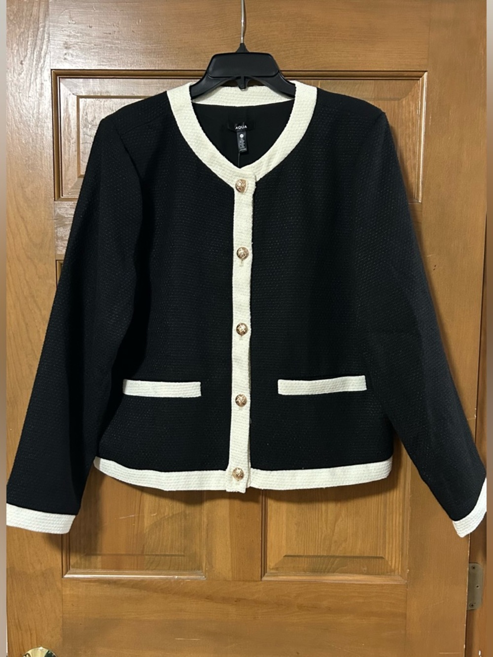 Aqua Black Jacket with Ivory Trim and Gold Buttons